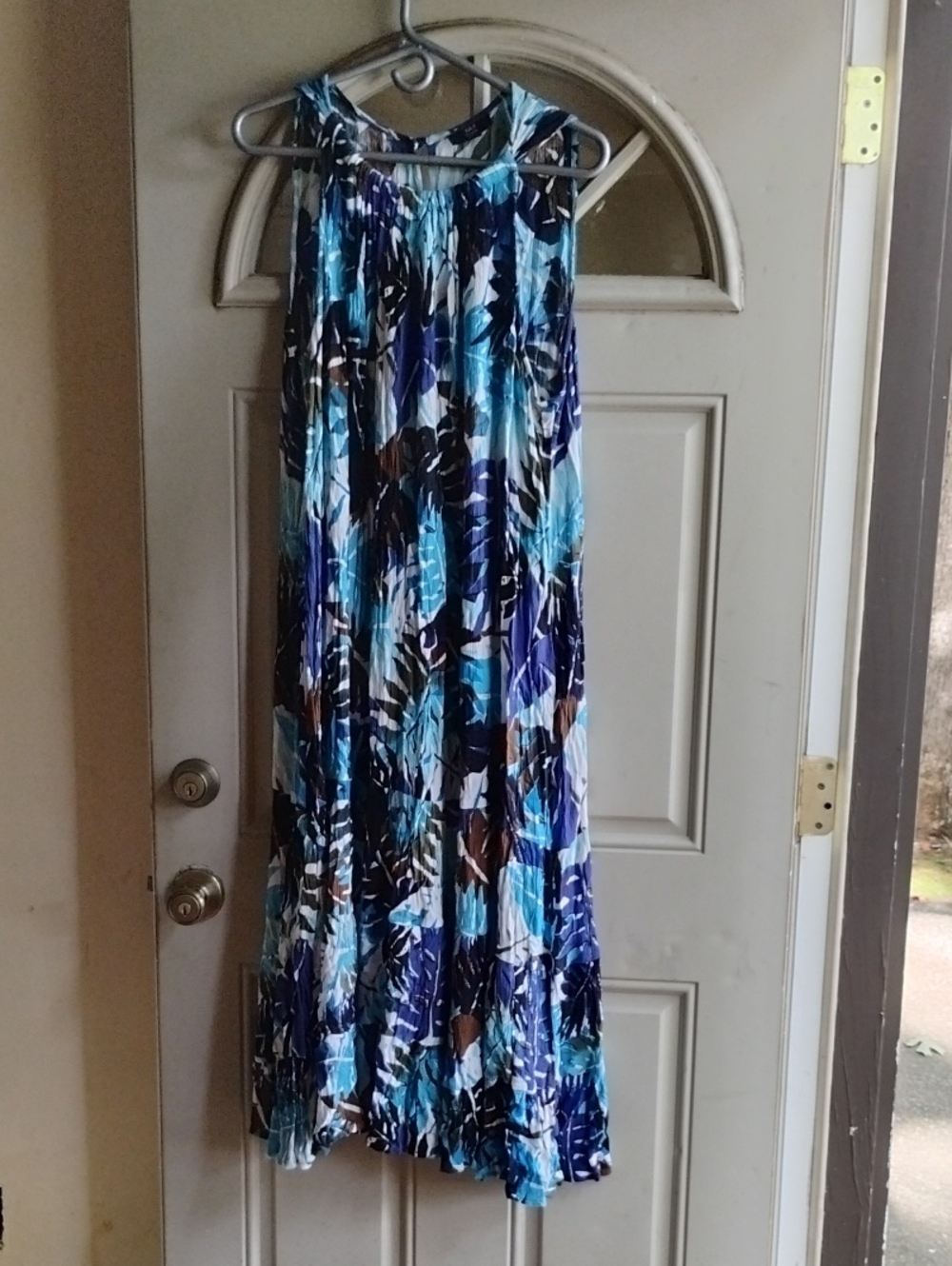 J.B.S. Turquoise, Navy and Brown Abstract Print Maxi Dress
